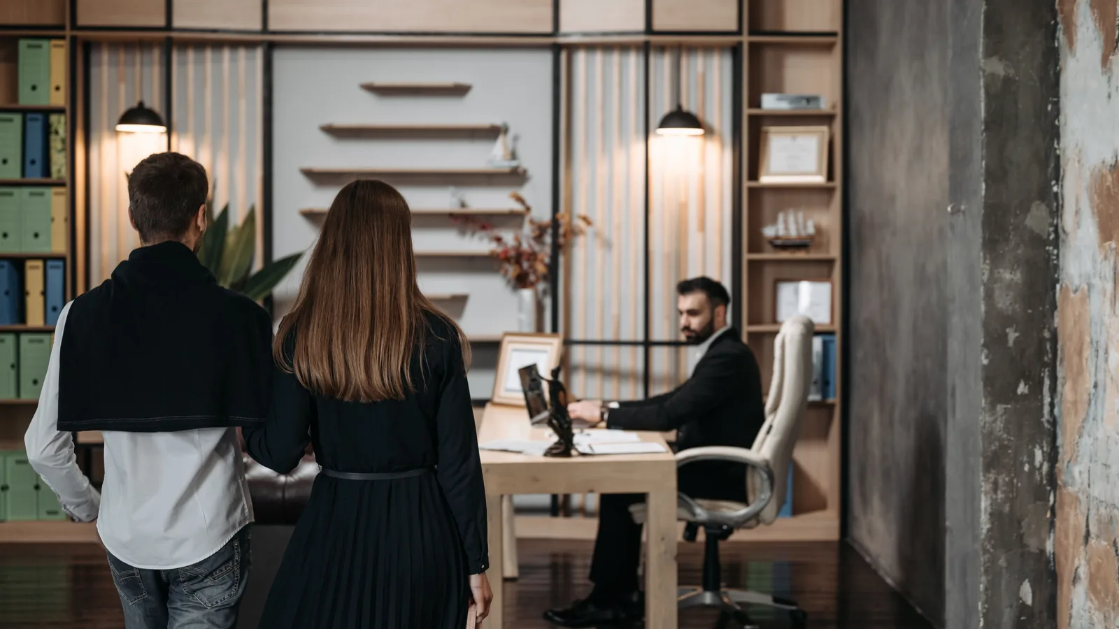 Clients arriving for a legal consultation in a professional law office