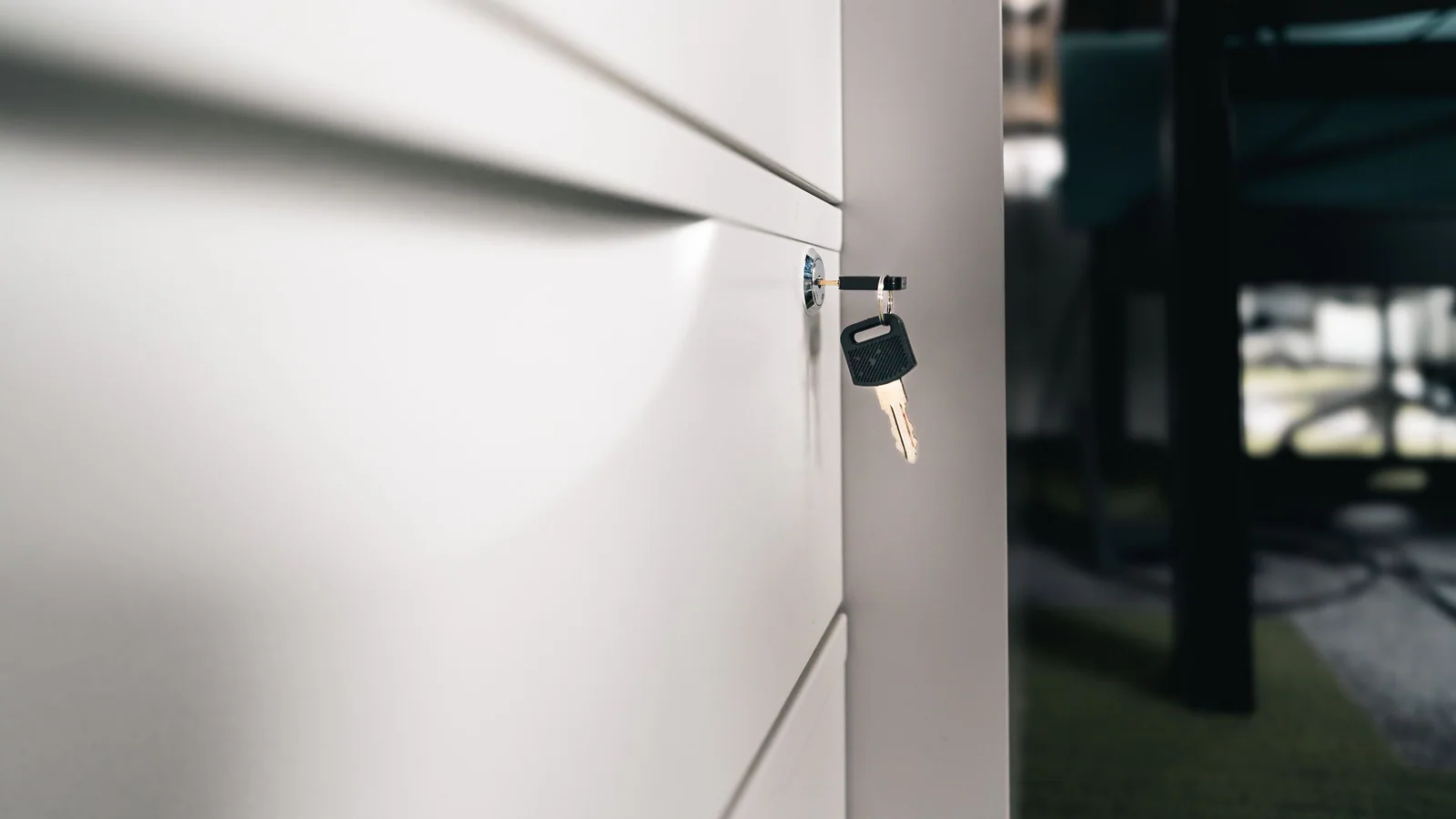Key in a locked office storage cabinet